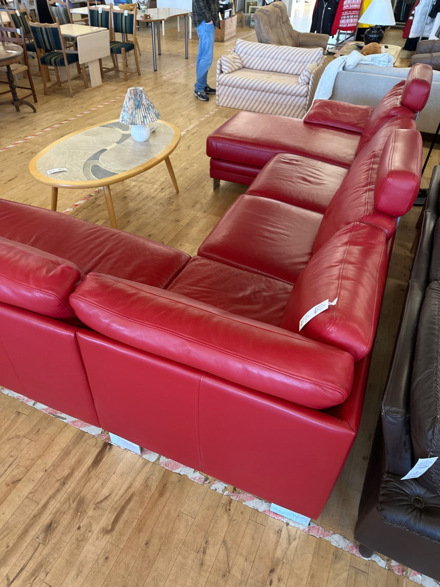 Rød lædersofa m/chassilon